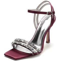 Rhinestone Satin Ankle Strap Stiletto Heel Sandals