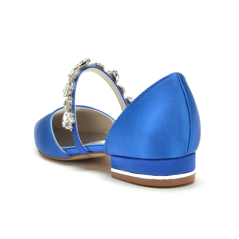 Rhinestone Strap D'orsay Flats Wedding Satin Flat Pumps - Image 17