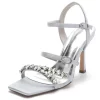 Rhinestone Strap Satin Stiletto Heel Wedding Sandals