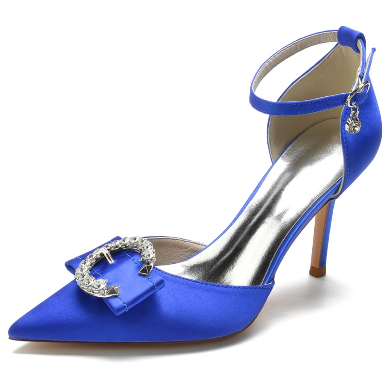 Rhinestones Circle Buckle Satin Heels Ankle Strap D'orsay Shoes - Image 7