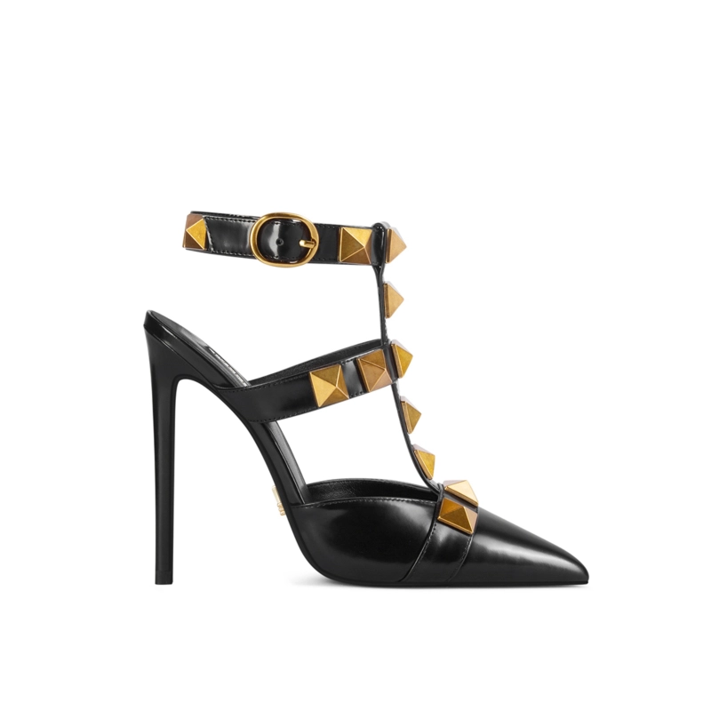 Rivet Slingback Heeled Sandals Pointed Toe Studded T-Strap Dress Shoes 16 Rivet Slingback Heeled Sandals Pointed Toe Studded T-Strap Dress Shoes - Image 14