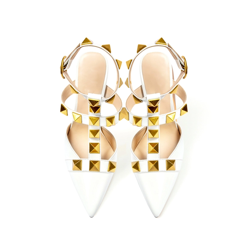 Rivet Slingback Heeled Sandals Pointed Toe Studded T-Strap Dress Shoes 7 Rivet Slingback Heeled Sandals Pointed Toe Studded T-Strap Dress Shoes - Image 5