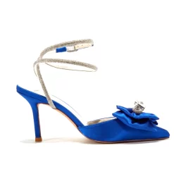 Rhinestone Bow Satin Ankle Strap Pumps Comfortable Mid Heel Wedding Shoes -Ladies Fashion Shoes royal blue rhinestone bow satin ankle strap pumps heel wedding shoes 5 .jpg.mst
