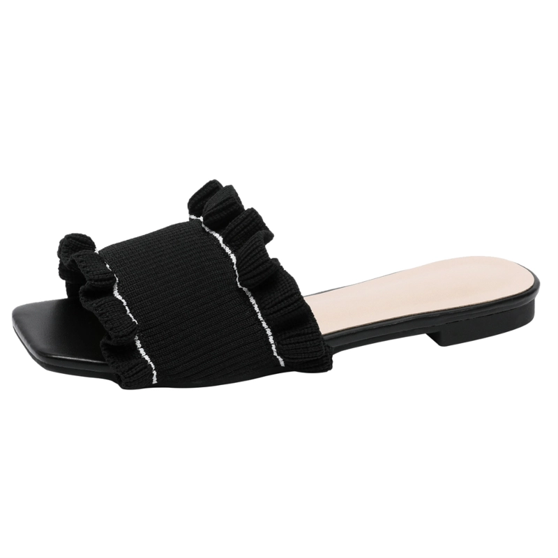Ruffle Slide Flat Sandals Summer Comfy Slipper Sandals For Women - Image 14