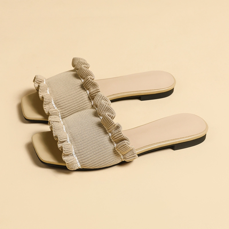 Ruffle Slide Flat Sandals Summer Comfy Slipper Sandals For Women - Image 12
