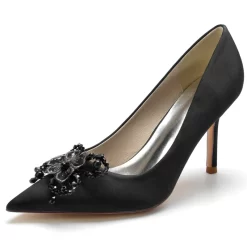 Satin Beads Flowers Pointed Toe Stiletto Heel Pumps