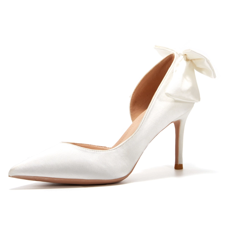 Satin Bow Back Pumps D'orsay Stiletto Heels Bridal Shoes For Wedding - Image 15