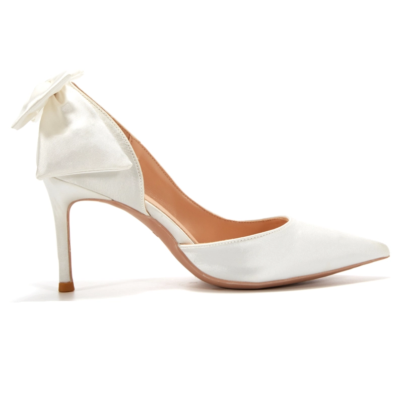 Satin Bow Back Pumps D'orsay Stiletto Heels Bridal Shoes For Wedding - Image 17