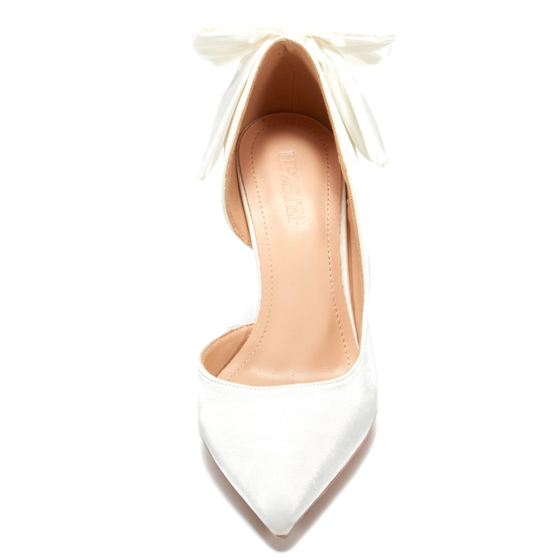 Satin Bow Back Pumps D'orsay Stiletto Heels Bridal Shoes For Wedding - Image 19
