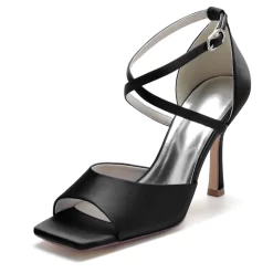 Satin Cross Strap Stiletto Heel Sandals