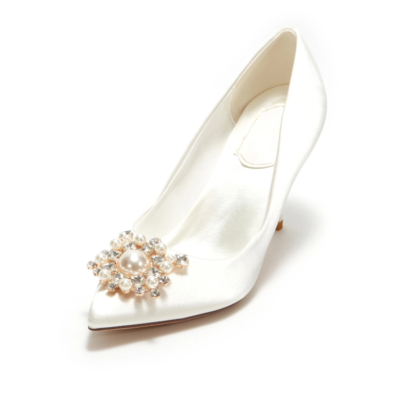 Satin Heeled Pointy Toe Rhinestone Wedding Stiletto Pumps For Women - Image 8