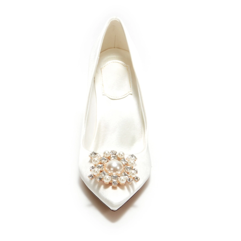 Satin Heeled Pointy Toe Rhinestone Wedding Stiletto Pumps For Women - Image 9