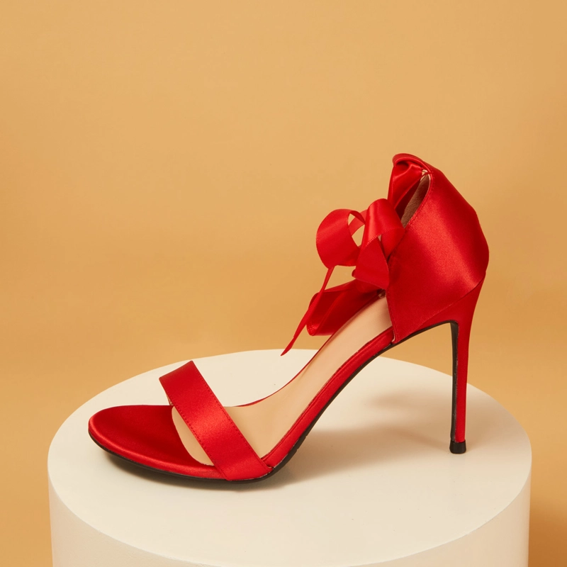 Satin Lace Up Ankle Strap Sandals Stiletto Heels For Wedding - Image 4