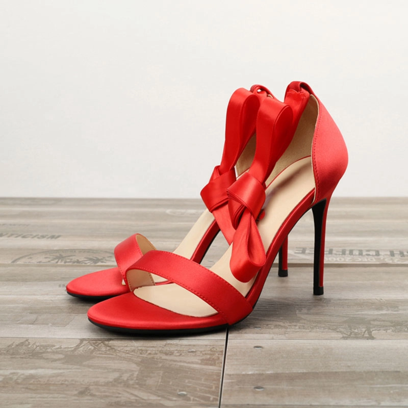Satin Lace Up Ankle Strap Sandals Stiletto Heels For Wedding - Image 7