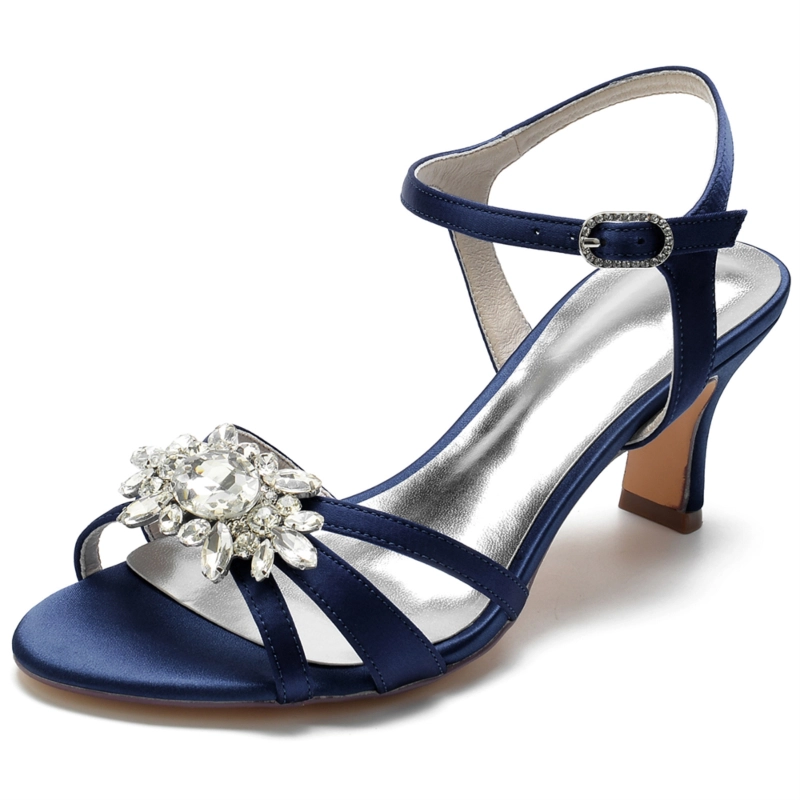 Satin Open Toe Rhinestone Slingback Heel Sandals Wedding Shoes - Image 8