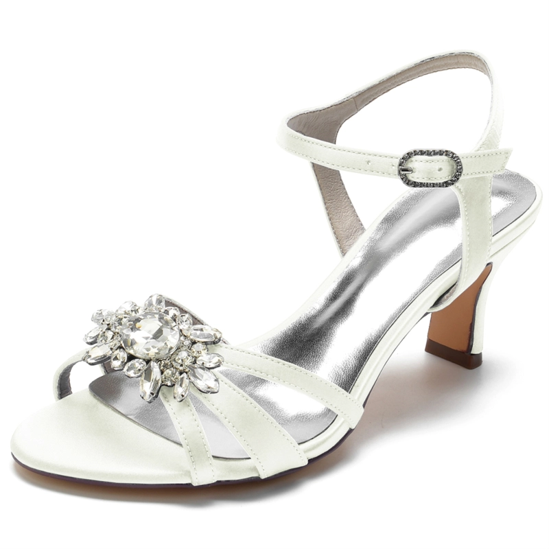 Satin Open Toe Rhinestone Slingback Heel Sandals Wedding Shoes - Image 6