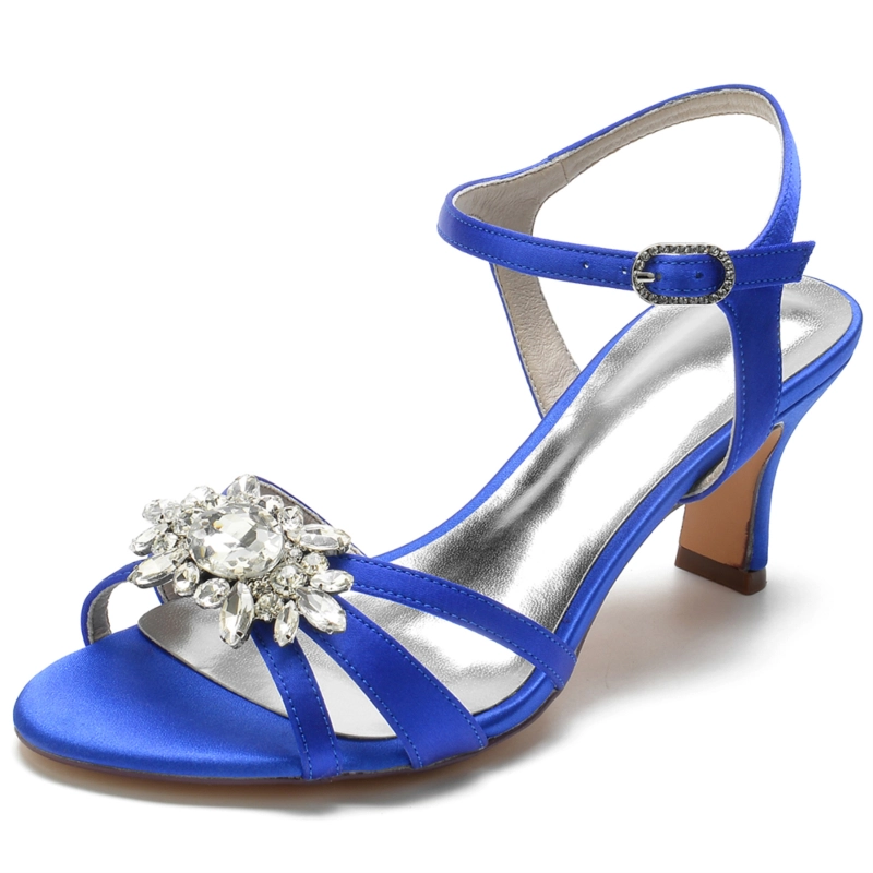 Satin Open Toe Rhinestone Slingback Heel Sandals Wedding Shoes