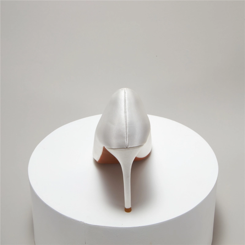 Satin Pearls Bow Wedding Heels Closed-Toe Stiletto Bridal Pumps - Image 4