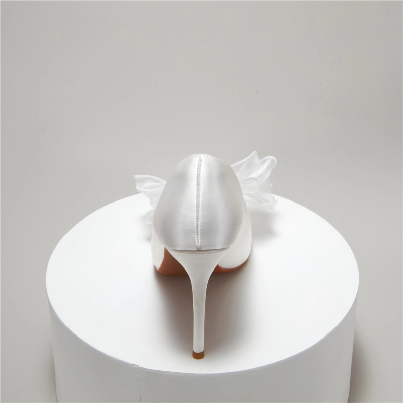 Satin Pearls Bow Wedding Heels Closed-Toe Stiletto Bridal Pumps - Image 14