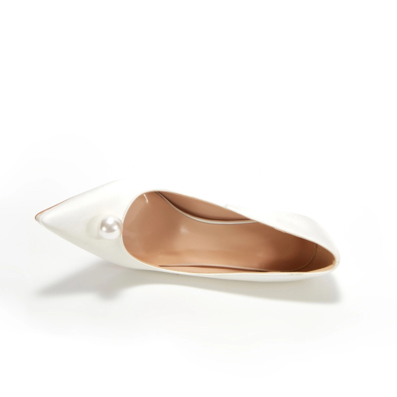 Satin Pearls Bow Wedding Heels Closed-Toe Stiletto Bridal Pumps - Image 9