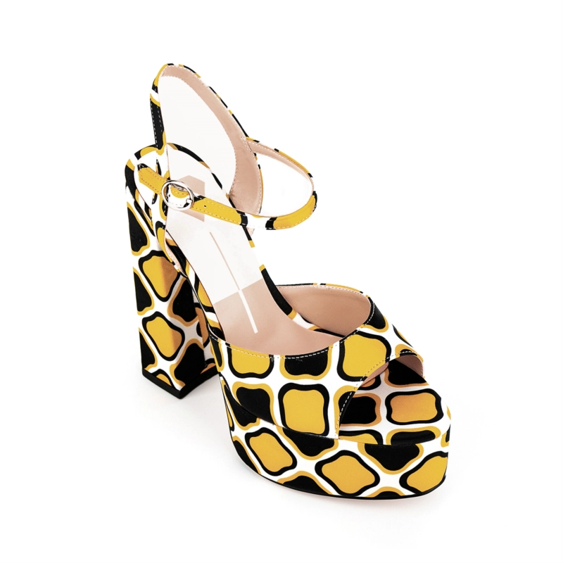 Satin Platform Block Heel Sandals Patterned Ankle Strap Sandals 15 Satin Platform Block Heel Sandals Patterned Ankle Strap Sandals - Image 13