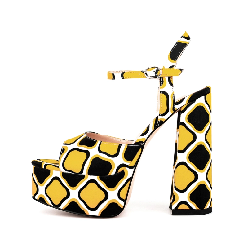 Satin Platform Block Heel Sandals Patterned Ankle Strap Sandals 11 Satin Platform Block Heel Sandals Patterned Ankle Strap Sandals - Image 9