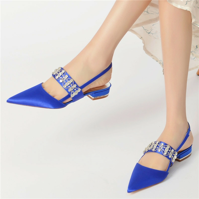 Satin Pointed Toe Slingbacks Flats Jewelled Wide Strap Flat Shoes - Image 14