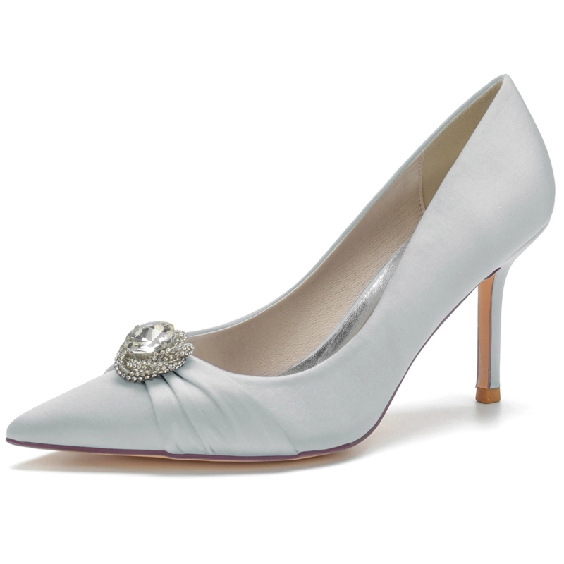 Satin Pointed Toe Stiletto Heel Rhinestone Wedding Shoes - Image 2