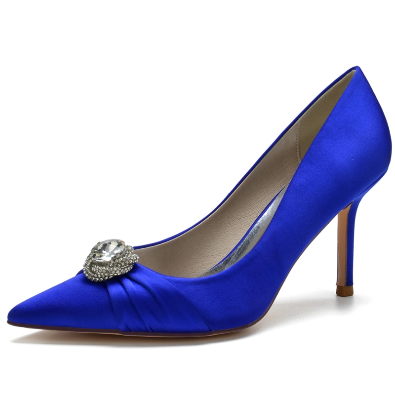 Satin Pointed Toe Stiletto Heel Rhinestone Wedding Shoes - Image 9