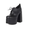 Sexy Platform Loafer Lace Up Chunky Heeled Ankle Boots With Round Toe