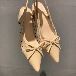 Sexy Polka Dot Mesh Slingbacks Shoes Flat Sandals With Bow -Ladies Fashion Shoes sexy polka dot mesh slingbacks shoes flat sandals with bow 11 1.jpg.mst