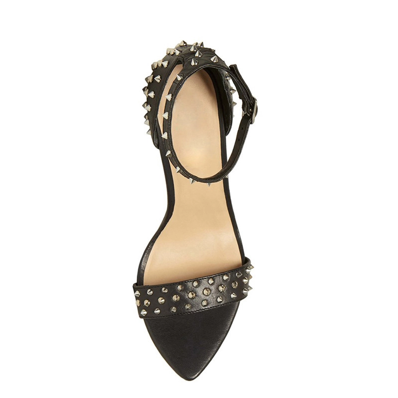 Rivet Buckle Sandal Heels Open Toe Stiletto Heel Studded Shoes - Image 4