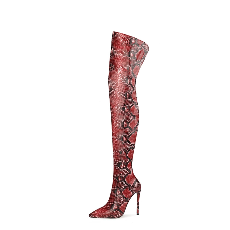 Sexy Snake Prints Stiletto Over The Knee Thigh High Boots With Pointy Toe - Image 5