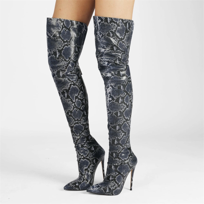 Sexy Snake Prints Stiletto Over The Knee Thigh High Boots With Pointy Toe - Image 19