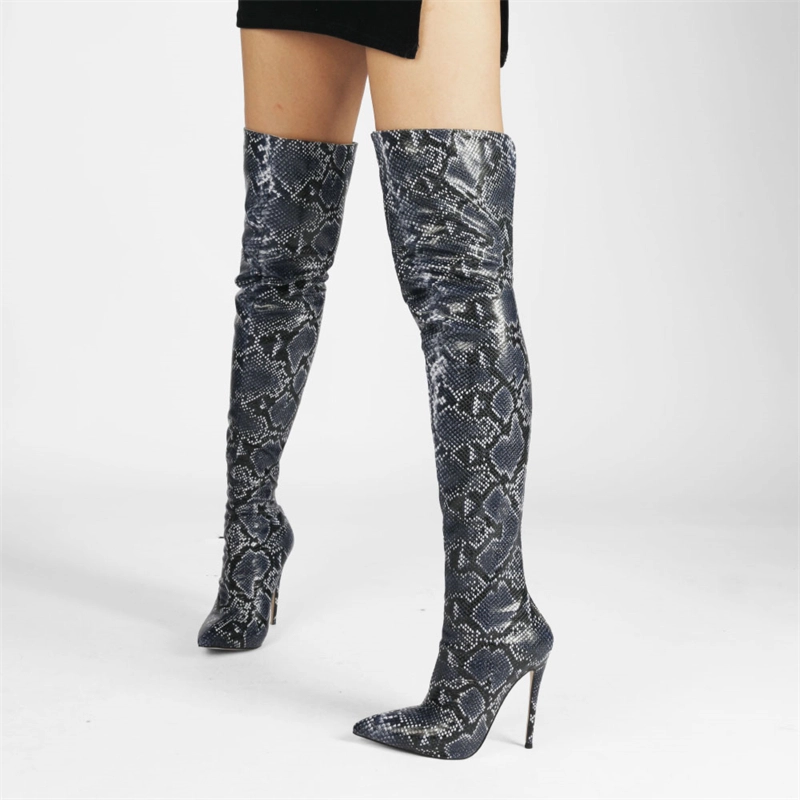 Sexy Snake Prints Stiletto Over The Knee Thigh High Boots With Pointy Toe - Image 18