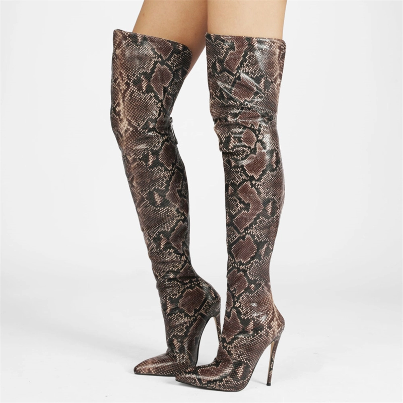 Sexy Snake Prints Stiletto Over The Knee Thigh High Boots With Pointy Toe - Image 10
