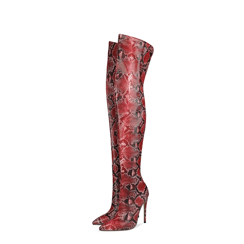 Sexy Snake Prints Stiletto Over The Knee Thigh High Boots With Pointy Toe