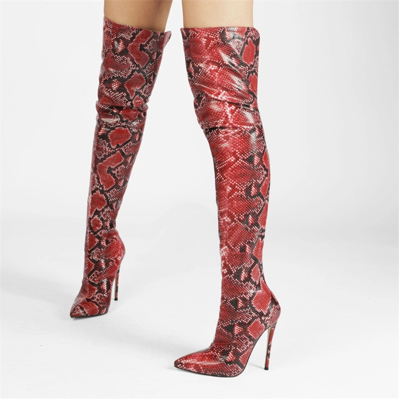 Sexy Snake Prints Stiletto Over The Knee Thigh High Boots With Pointy Toe - Image 2