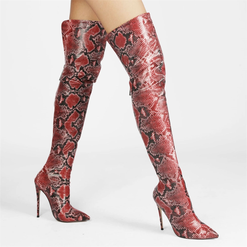 Sexy Snake Prints Stiletto Over The Knee Thigh High Boots With Pointy Toe - Image 3