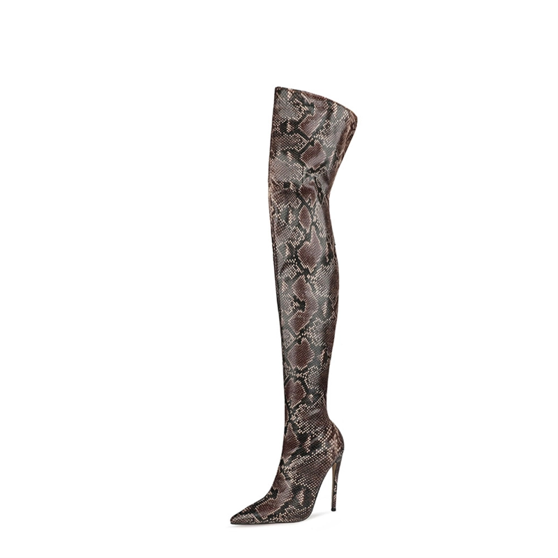 Sexy Snake Prints Stiletto Over The Knee Thigh High Boots With Pointy Toe - Image 12