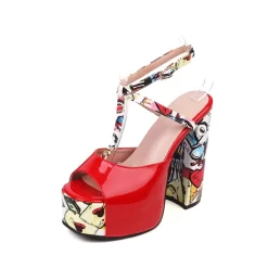 Sexy T-Strap Chunky Platform Block Heel Mules Graffiti Peep Toe Party Sandals -Ladies Fashion Shoes sexy t strap chunky platform block heel mules graffiti peep toe party sandals 3 1.jpg.mst