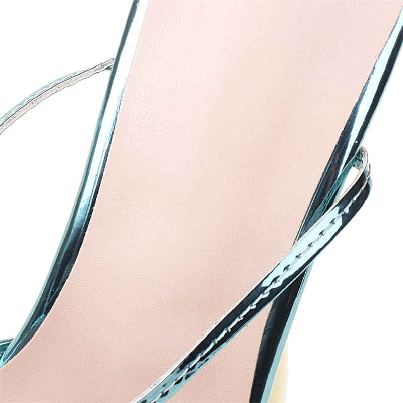 Shiny Holographic Strappy Platform Sandals Metallic Mirror Lace Up Shoes - Image 17