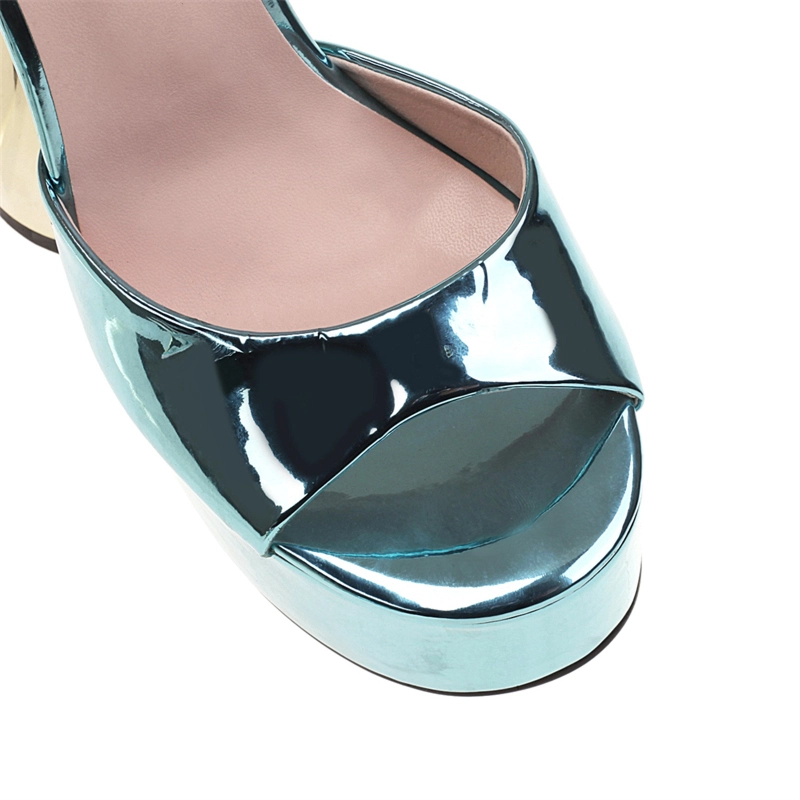 Shiny Holographic Strappy Platform Sandals Metallic Mirror Lace Up Shoes - Image 18