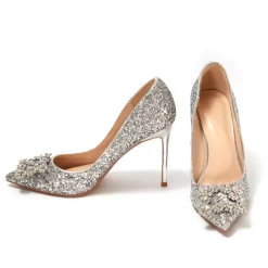 Silver Sequin Pointed Toe Rhinestones Bridal Heeled Glitter Pumps -Ladies Fashion Shoes silver glitter pointed toe rhinestones bridal heeled pumps 7 .jpg.mst