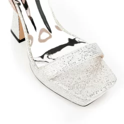 Glitter Spool Heel Platform Sandals Square Toe Ankle Strap High Heels -Ladies Fashion Shoes silver glitter spool heel platform sandals square toe ankle strap high heels 7 1.jpg.mst