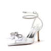 Rhinestone Bow Satin Ankle Strap Pumps Comfortable Mid Heel Wedding Shoes -Ladies Fashion Shoes silver rhinestone bow satin ankle strap pumps comfortable mid heel wedding shoes 1 .jpg.mst