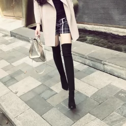 Slip Resistant Pointy Toe Heeled Stretch Thigh High Boots