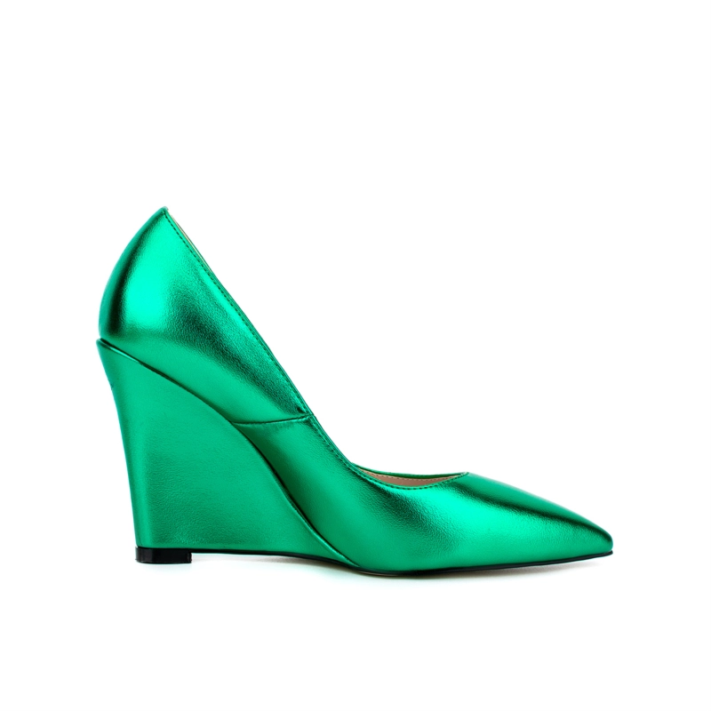 Smooth Metallic Heels Pointed Toe Wedge Heel Pumps 17 Smooth Metallic Heels Pointed Toe Wedge Heel Pumps - Image 15