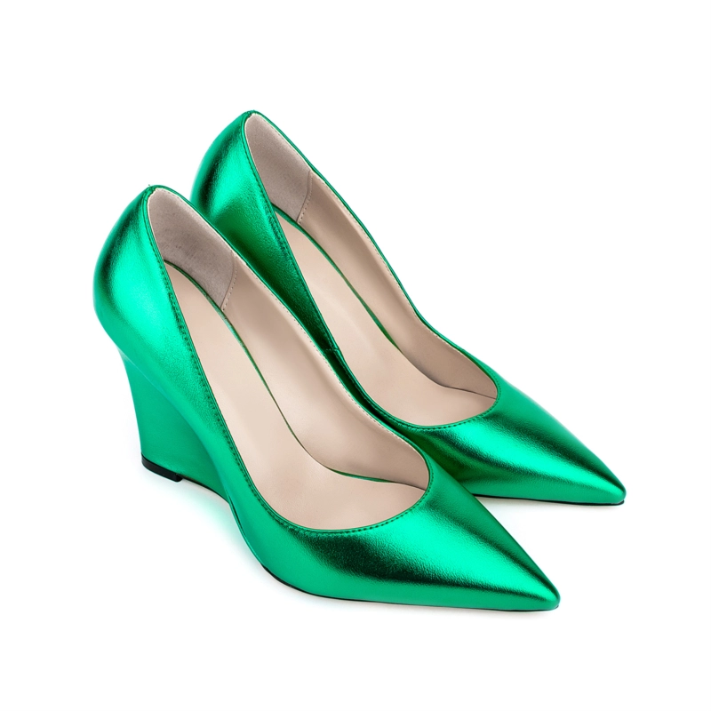 Smooth Metallic Heels Pointed Toe Wedge Heel Pumps 14 Smooth Metallic Heels Pointed Toe Wedge Heel Pumps - Image 12
