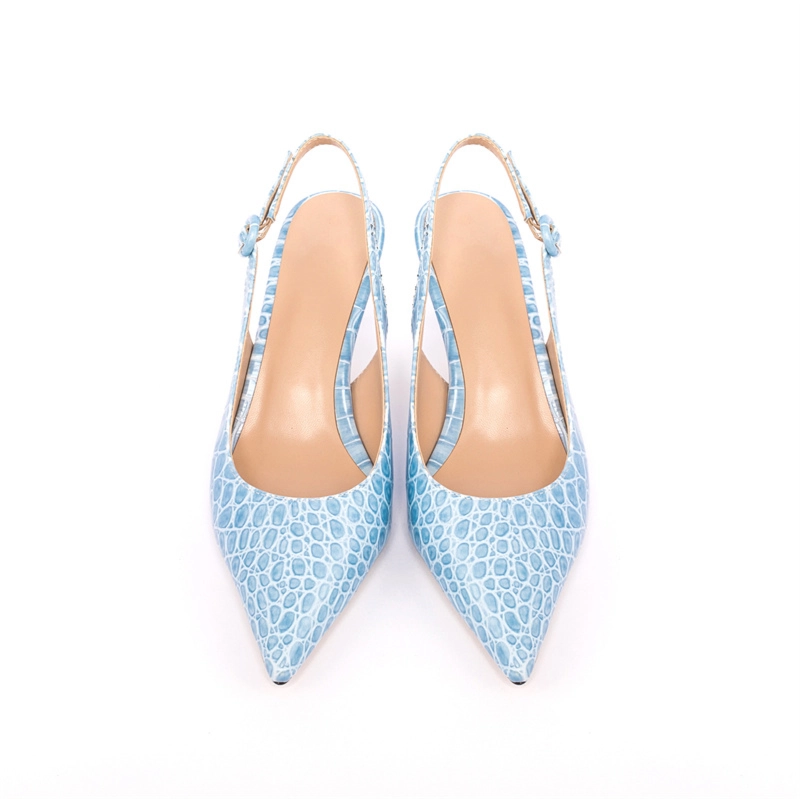 Snake Print Kitten Low Heels Slingback Shoes Pointed Toe Office Pumps - Image 15